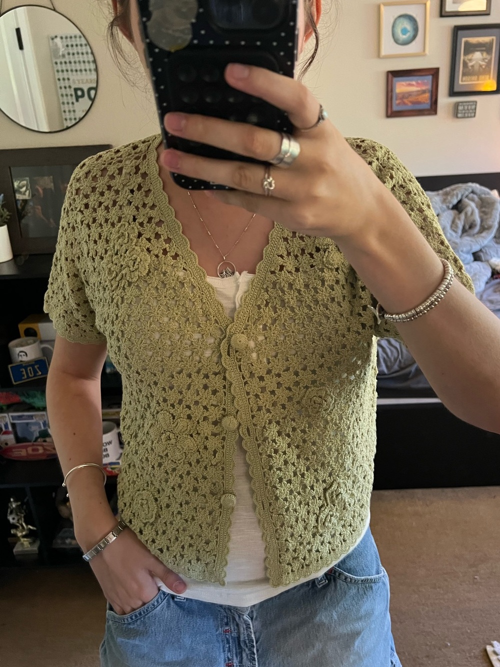 Green button down